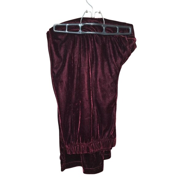 Vintage Burgundy Floral Velvet 2 pc set Turtleneck Lg Sleeve Top Matching Pants - Picture 9 of 12